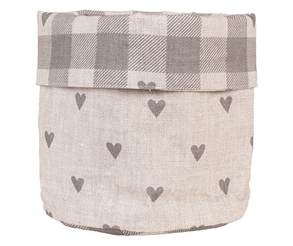 Cos bumbac bej gri Inimioare Ø 15x16 cm