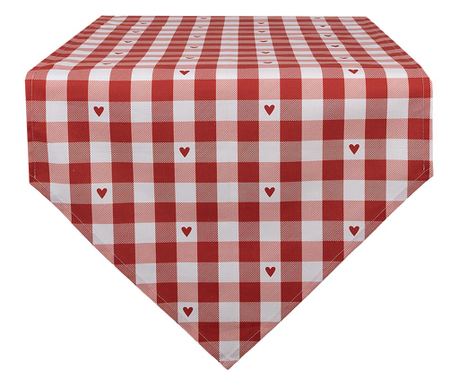 Fehér és piros szíves pamut asztali futó 50x160 cm