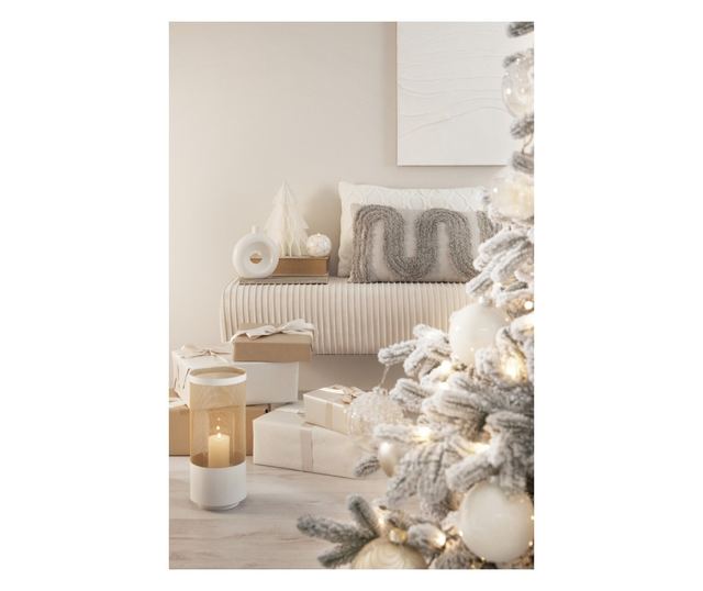 Set 3 felinare metal sticla alb auriu Alexandria Ø15.5x35.5h; Ø18x40.5h; Ø20x45h