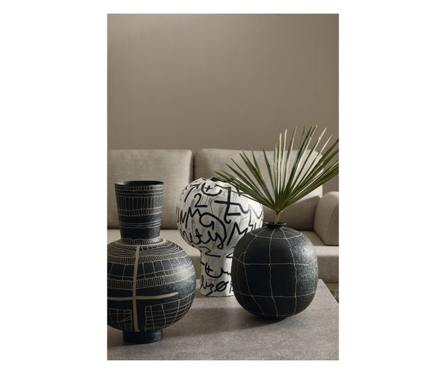 Siva Μαύρο και Μπεζ Γυάλινο Βάζο Λουλουδιών Ø30x43h