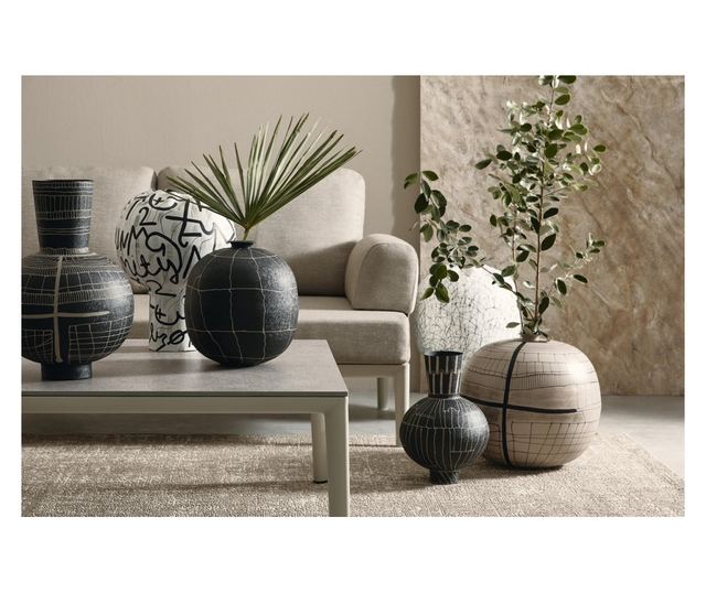 Siva Μαύρο και Μπεζ Γυάλινο Βάζο Λουλουδιών Ø30x43h