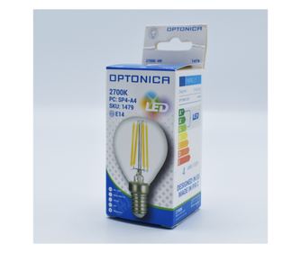 Bec led sferic Vintage filament 4W (27W), E14, G45, 400lm, lumina calda (2700K), clar, Optonica