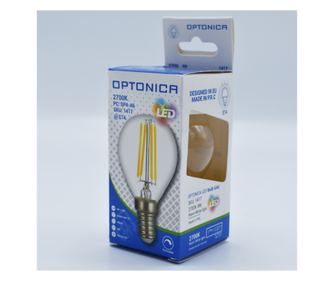 Bec led sferic Vintage filament 4W (27W), E14, G45, 400lm, dimabil, lumina calda (2700K), clar, Optonica