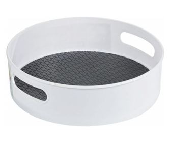 Въртящ се органайзер тип тава Pufo за хладилник или шкаф с неплъзгаща се повърхност, 22 см, бял