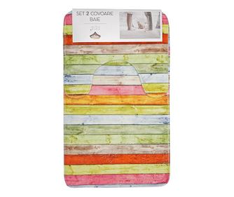 Set 2 covoare baie Casa Plastor, Stripes, 75x45 cm, multicolor