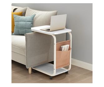 Маса за кафе, 2 плота, джоб за съхранение, колелца, Herum, бяла/сива, 45 x 30 x 65 cm