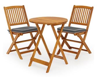 Set de mobilier de balcon din 3 piese cu masă rotundă, 2 scaune și 2 perne. Set de scaune ergonomic, gri.