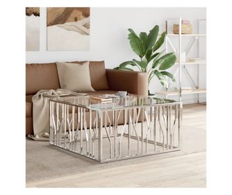 Stolić za kavu, 100x100x50 cm, nehrđajući čelik i staklo