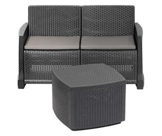Set mobilier gradina/terasa, Progarden, COMO, 4 piese, polipropilena, antracit, canapea 2 locuri 129x66x74 cm, 2 scaune 72x66x74