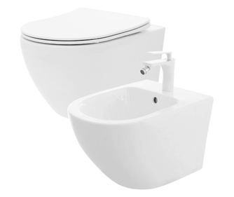 Carlo Mini Rimless plochá toaletní mísa + Carlo Mini Bidet Set REA Bílý