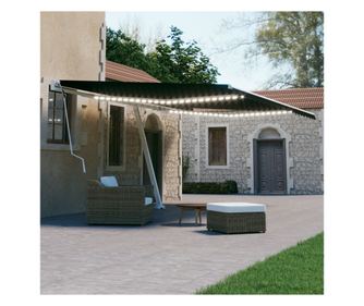 Сгъваема ръчна тента с LED, антрацит, 600x300 см