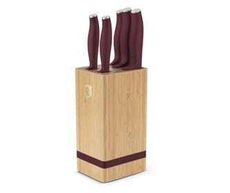 Комплект ножове 6 части със стойка Leonardo Berlinger Haus BH 2972, бордо, дървена стойка
