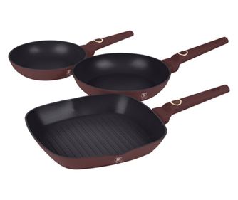 Set od 3 tave Leonardo Collection Berlinger Haus BH 8049, neprianjajuće, titanski premaz, mat bordo, (s tavom za roštilj)