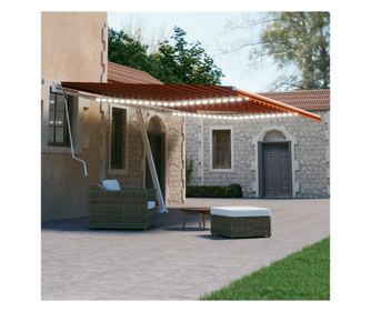 Ръчно прибиращ се сенник, LED, оранжево&кафяво, 600x300 см