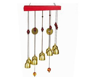 Clopotel de vant cu 10 clopotei pentru noroc si prosperitate, model Feng-Shui, auriu