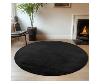 Covor Pluș Joy Negru Rotund 120 cm x 120 cm