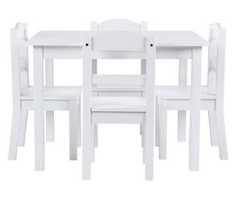 GINGER HOME Gyerekasztal 4 székkel, fa szett játékhoz és tanuláshoz, fehér, 66x56x48 cm