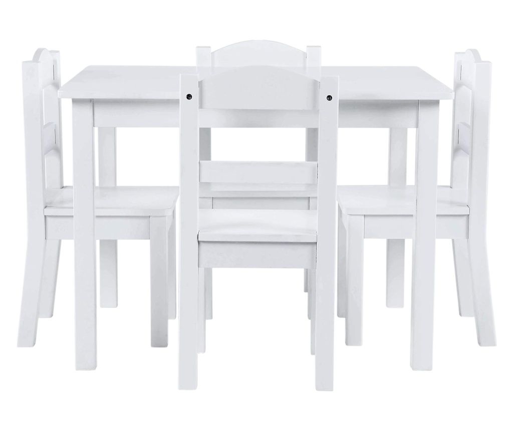 GINGER HOME Children's Table with 4 Chairs, Wooden Set for Play and Learning, White, 66x56x48 cm