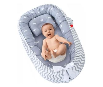 Cosulet Bebelusi pentru Dormit tip Baby Nest, Linomag®, cu Doua Fete, 0-24 Luni, 90x55cm, Husa Bumbac, Confort & Siguranta, Gri