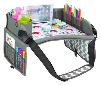 Přenosný dětský stolek do auta, s kapsami - šedá