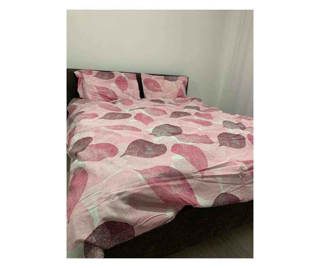 Lenjerie pat, Milano Collenction, 4 piese, Model floral roz, bumbac, 200x230