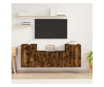 TV omarica, komplet, 3 kosi, dimljen hrast, konstruiran les