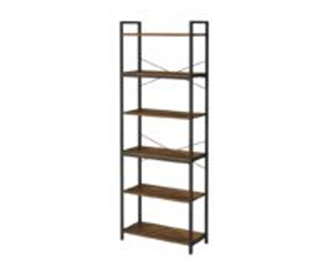 6-Shelf Vertical Bookshelf with Ladder Design, Light Industrial Brown