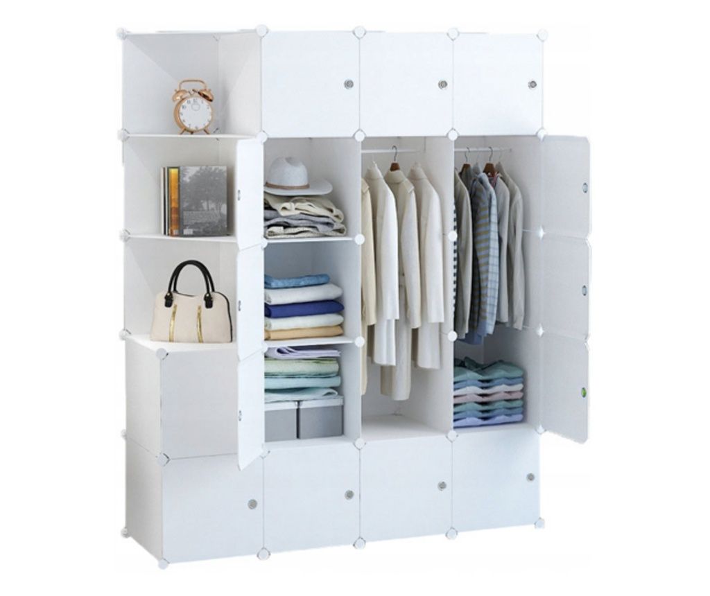 Modular Wardrobe, Closet, Coat Rack, Cabinets, XXL, White, Shelves, Clothes Rail
