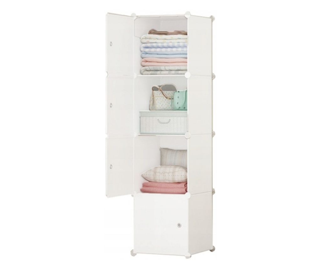 Modular Wardrobe for Clothes, White, Closed Shelf, 4 Shelves