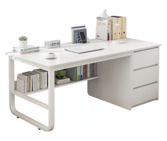 Birou alb pentru laptop, în stil scandinav, cu 3 rafturi