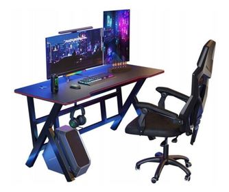 Birou pentru jocuri, masă pentru computer pentru gameri, negru, mare, stil loft modern