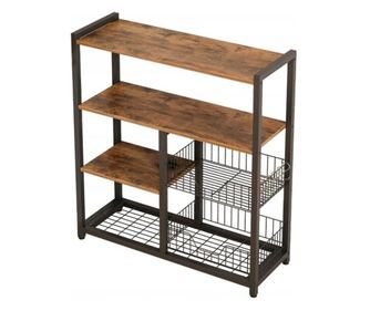 Raft pentru dulap de bucătărie din lemn industrial maro închis, raft retro pentru insulă