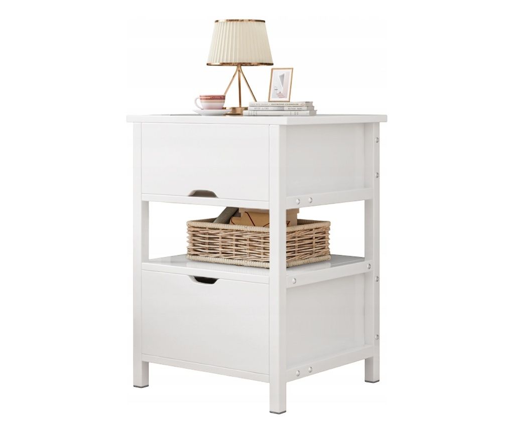 White Nightstand with 2 Drawers, Modern Bedroom Nightstand, 45 cm