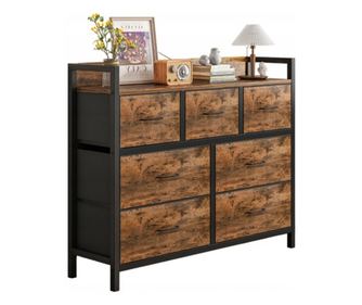 Comodă industrială, maro rustic, mare, spațioasă, bibliotecă cu 7 sertare