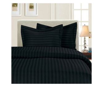 Set 2 fete de perna Kotonia Home Deco - Damasc Saten - 100% bumbac, 40x40 cm, dimensiune dungi 1 cm, Negru