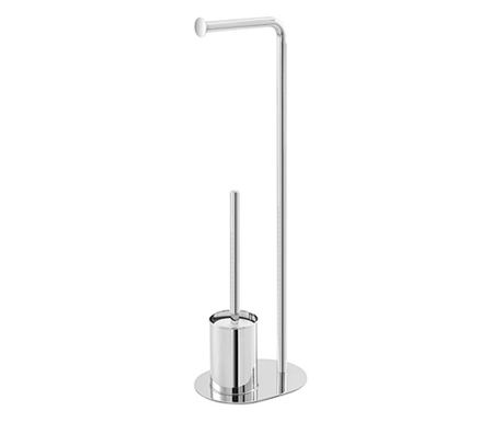 Suport vertical pentru hartie si perie wc, argintiu, h 70.5 cm