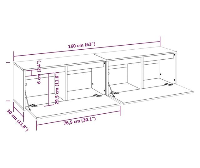 TV komode, bijela, 3 kom., masivno drvo bora