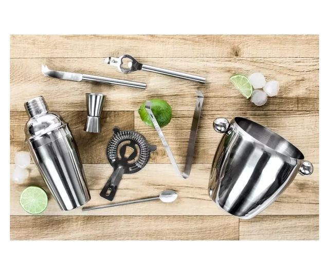 Set pentru cocktail si bauturi, inox, 8 piese, argintiu, Gonga®