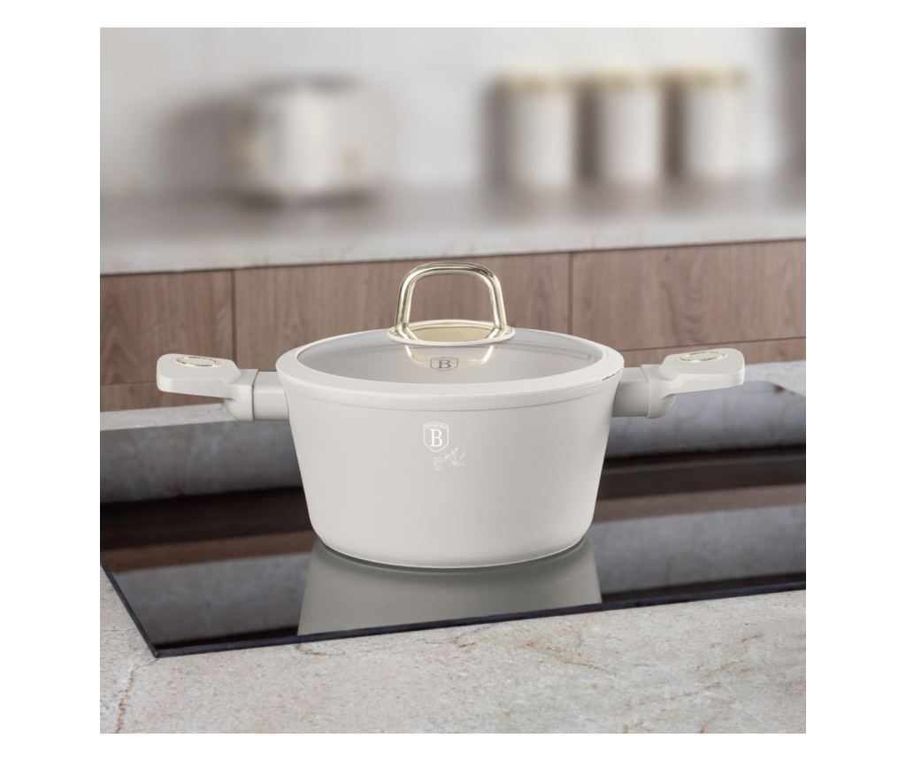 Oală cu capac 20 cm, 2.5L – Berlinger Haus Sahara Collection BH 8070, crem, cu strat antiaderent cu titan, pentru gătit zilnic - 4
