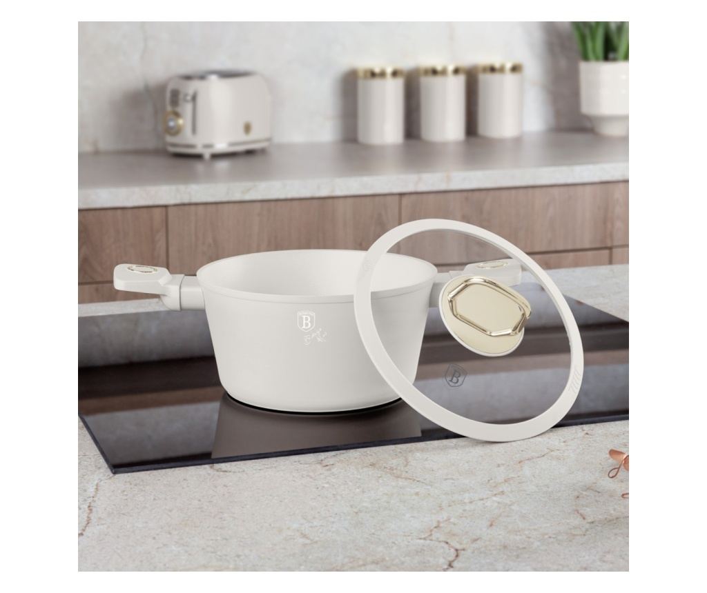 Oală cu capac 20 cm, 2.5L – Berlinger Haus Sahara Collection BH 8070, crem, cu strat antiaderent cu titan, pentru gătit zilnic - 5