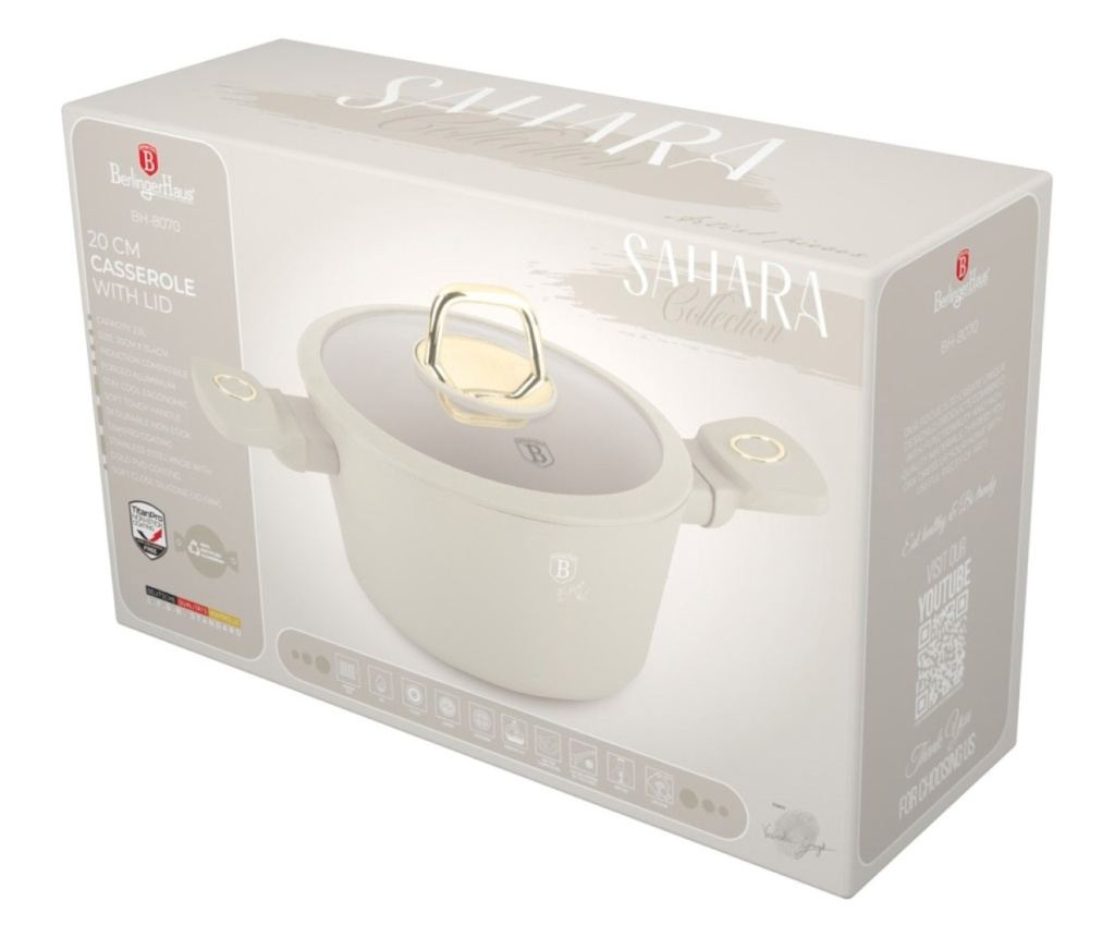 Oală cu capac 20 cm, 2.5L – Berlinger Haus Sahara Collection BH 8070, crem, cu strat antiaderent cu titan, pentru gătit zilnic - 8