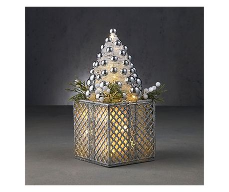 House of Seasons Декорация - Сребристо дърво в кутия с LED светлини