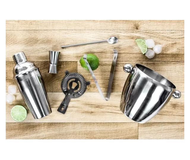 Set pentru cocktail si bauturi, inox, 6 piese, Gonga® Argintiu