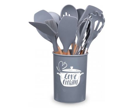 Szerezz be Love cooking by Krasino konyhai eszkzket, szrke, szilikon, fa, fm, 12 darabos