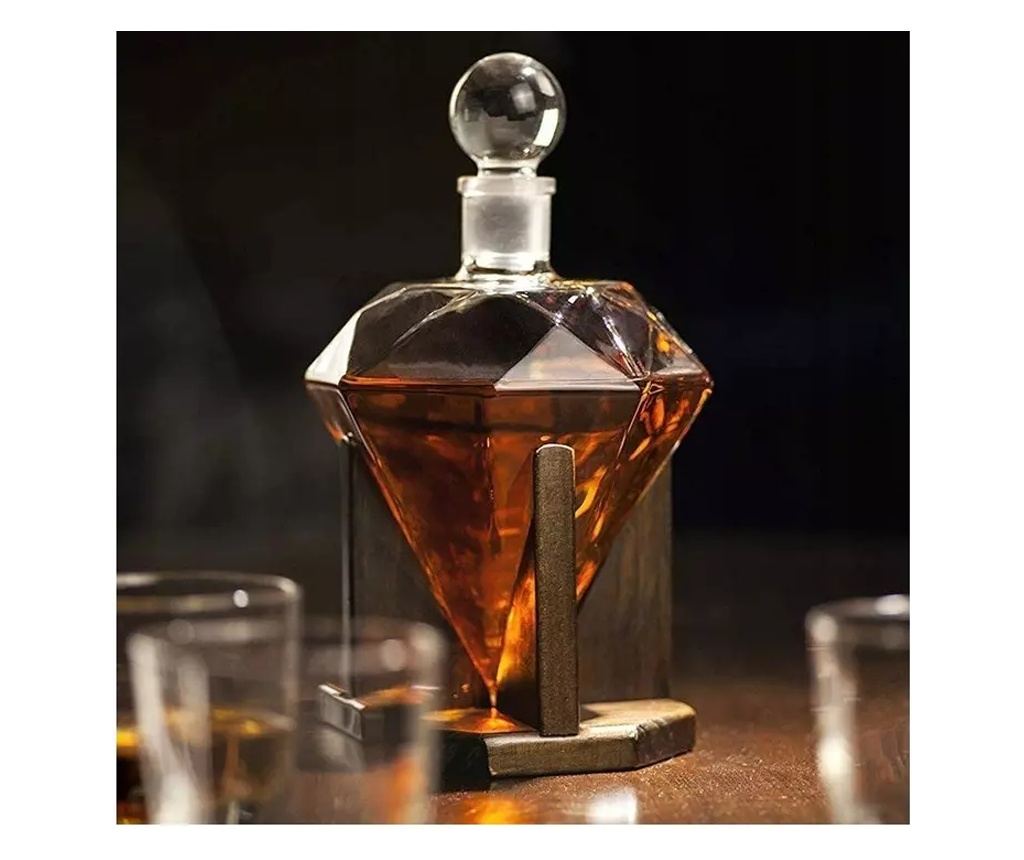 Set decantor in forma de diamant si 9 cuburi pentru racire bauturi, 1000 ml,Gonga® Transparent - 2