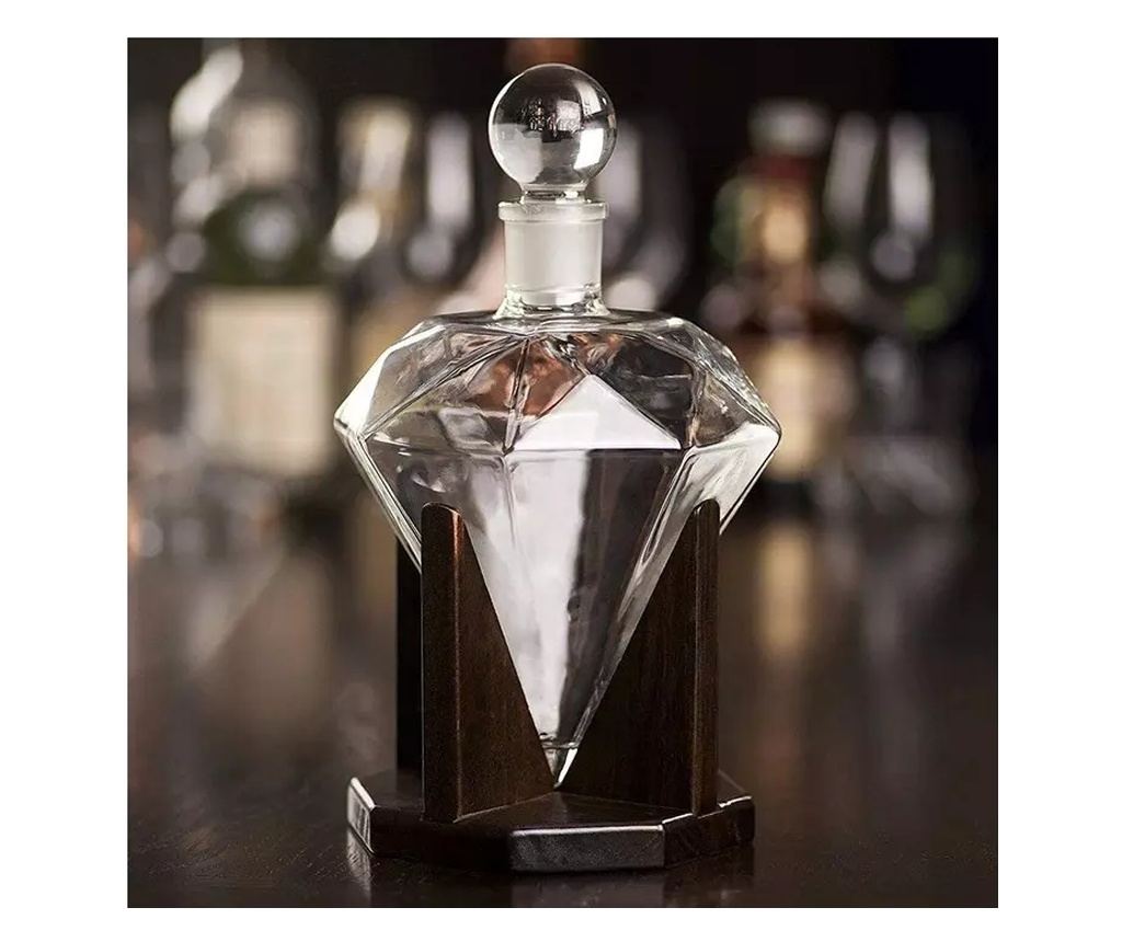 Set decantor in forma de diamant si 9 cuburi pentru racire bauturi, 1000 ml,Gonga® Transparent - 4