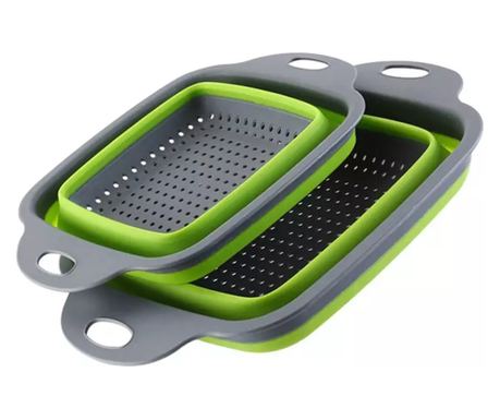 Set 2 scurgatoare pliabile din plastic si silicon, verde, Gonga® Verde/Gri