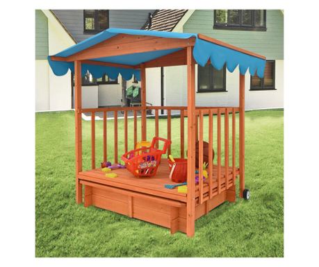 Domek z piaskownicą i dachem przeciwsłonecznym