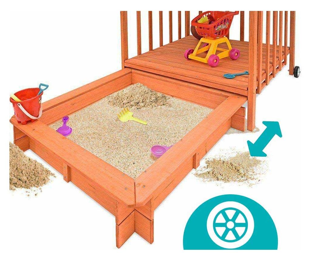 Dřevěný hrací domeček se stříškou a pískovištěm - 2