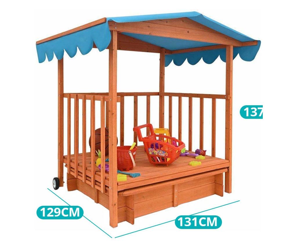 Dřevěný hrací domeček se stříškou a pískovištěm - 3